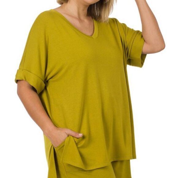 Plus size cute‎ short T-shirt set ASH OLIVE - Picture 5 of 11